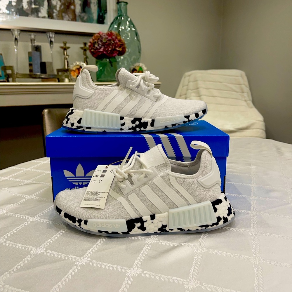 Brand new Adidas NMD_R1 white speckled black running sneakers